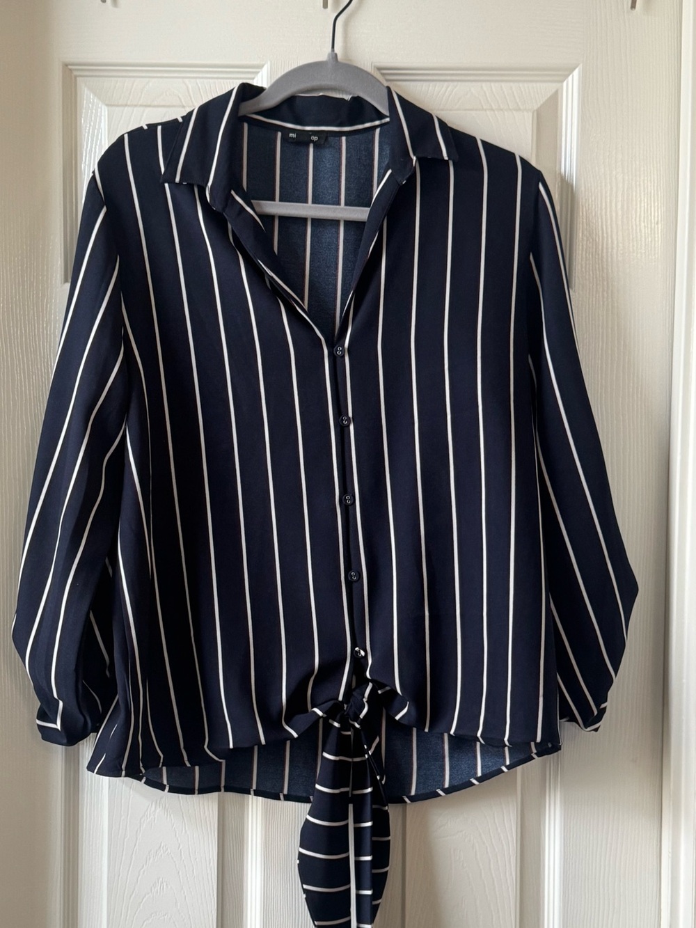 mittoshop Navy Striped Tie-Front Button Down Shirt